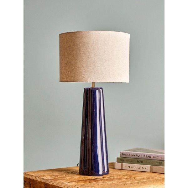 Kék-krémszínű fém asztali lámpa textil búrával (magasság 61 cm) Cornelie – Bloomingville-image-2