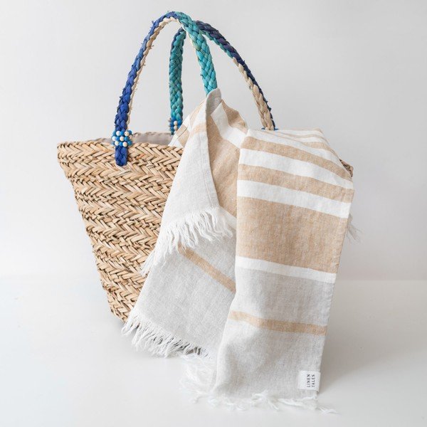 Bézs len strandtörölköző 85x140 cm Allure Stripe – Linen Tales-image-1