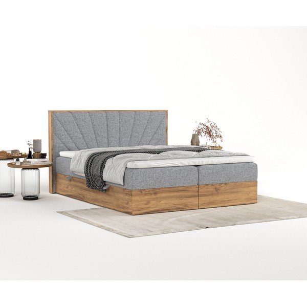 Szürke-natúr színű ágyneműtartós boxspring ágy 140x200 cm Asahi – Maison de Rêve-image-4