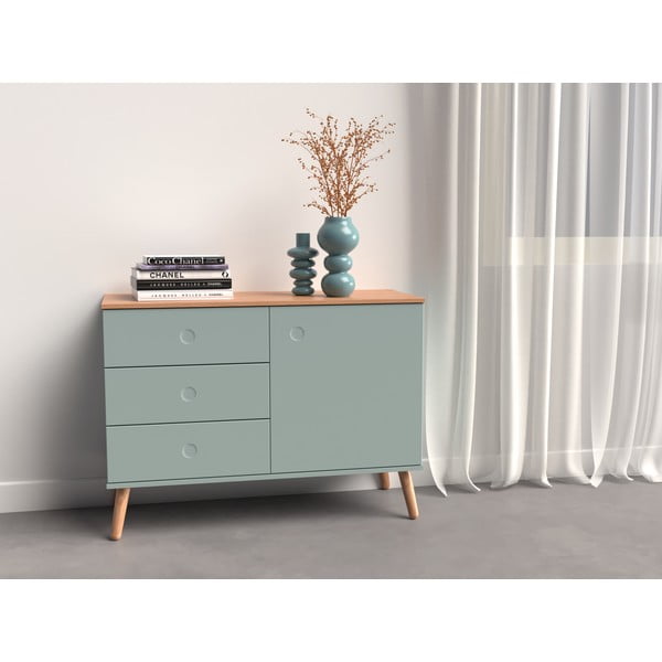 Világoszöld alacsony komód tölgyfa dekorral 109x79 cm Dot – Tenzo-image-1