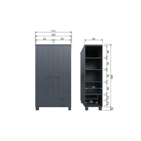 Sötétszürke borovi fenyő ruhásszekrény 111x202 cm Dennis – WOOOD-image-1