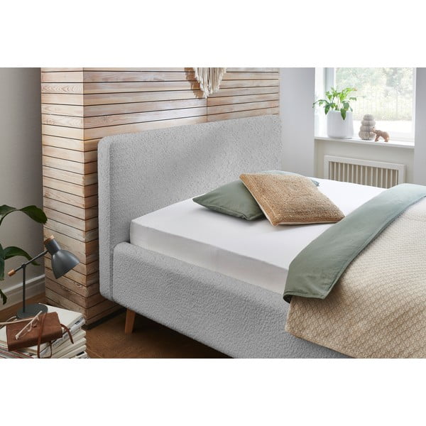 Világosszürke kárpitozott franciaágy ágyrács nélkül 160x200 cm Mattis – Meise Möbel-image-1