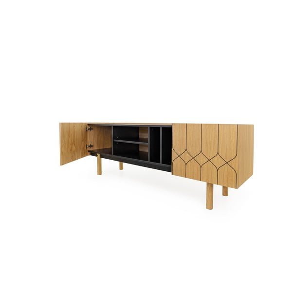 Fekete-natúr színű TV-állvány tölgyfa dekorral 175x60 cm Porto – Woodman-image-4