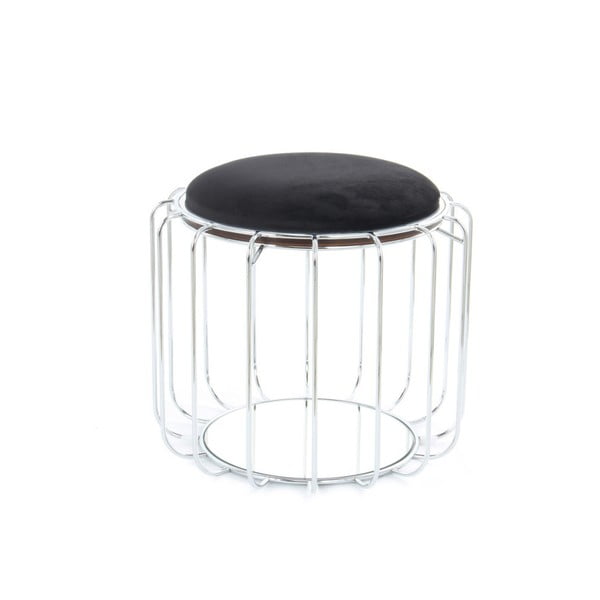 Canny fekete tárolóasztal / puff ezüstszínű vázzal, ⌀ 50 cm - 360 Living