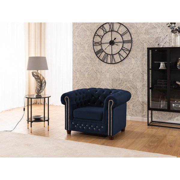 Kék bársony chesterfield fotel York Blik – Ropez-image-4