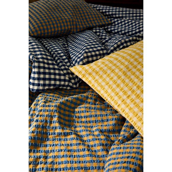 Okkersárga-kék egyszemélyes krepp ágyneműhuzat 140x200 cm Bæk&Bølge – JUNA-image-4