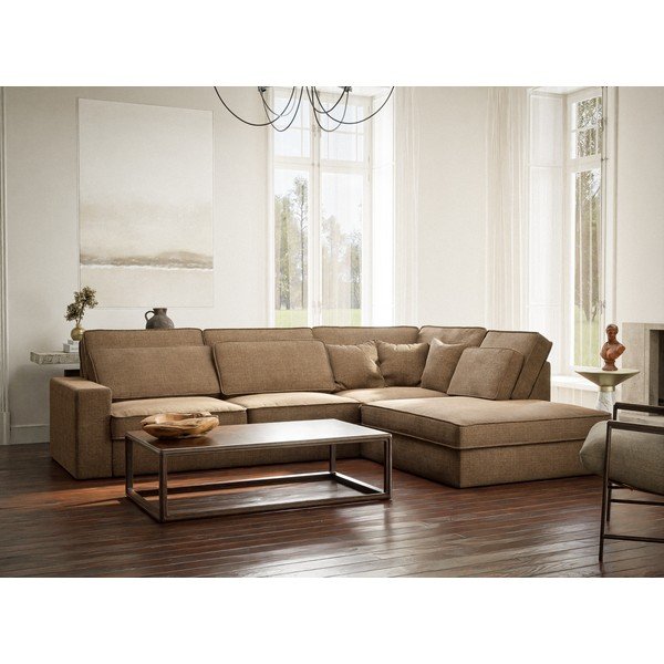 Világosbarna zsenília sarokkanapé (jobb oldali-L alakú) Kirou – Maison de Rêve-image-1