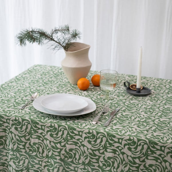 Len asztalterítő 140x250 cm Evergreen Damask – Linen Tales-image-4