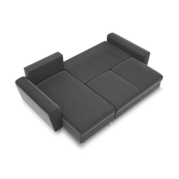 Világosszürke bársony kinyitható tárolóhelyes sarokkanapé Kyoto – Cosmopolitan Design-image-1