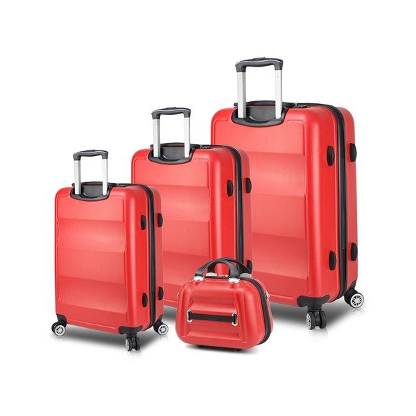 LASSO Travel Set 3 piros görgős bőrönd és kézipoggyász szett USB csatlakozóval - My Valice