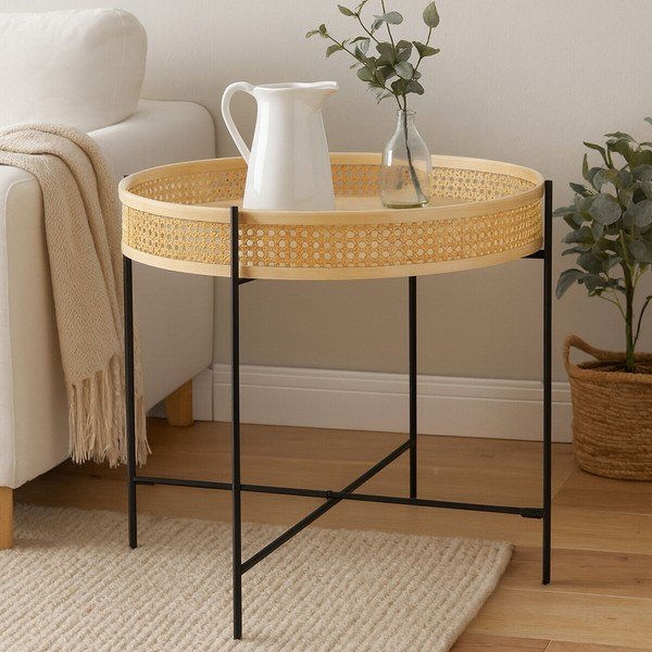 Natúr színű rattan kerek dohányzóasztal ø 60 cm Depok – Premier Housewares-image-1