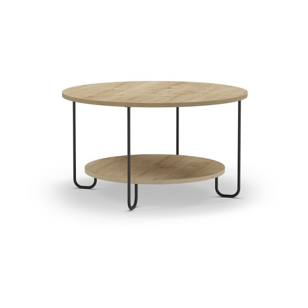 Natúr színű kerek dohányzóasztal tölgyfa dekoros asztallappal ø 80 cm Tonka – Marckeric-image-2