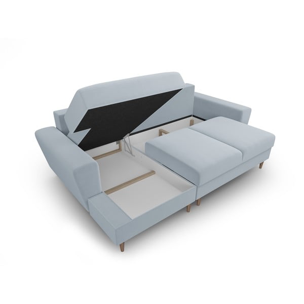 Világoskék bársony kinyitható tárolóhelyes sarokkanapé (bal oldali-heverő résszel) Kyoto – Cosmopolitan Design-image-3