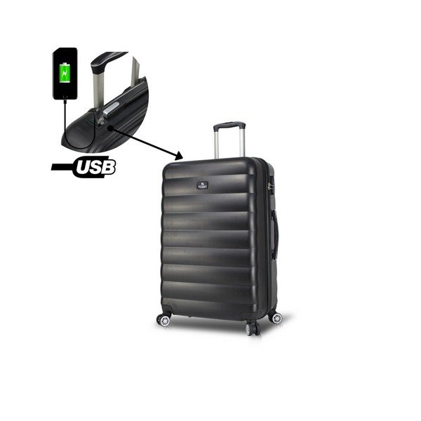 COLORS RESSNO Large Suitcase fekete görgős bőrönd USB csatlakozóval - My Valice-image-2