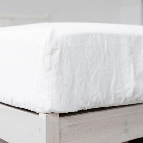 Fehér gumis lenkeverék lepedő 180x200 cm – Linen Tales-image-2