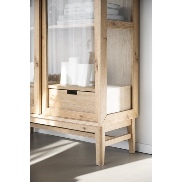 Natúr színű tálalószekrény tolóajtóval, tölgyfa dekorral 100x203 cm Hazelton – Rowico-image-4