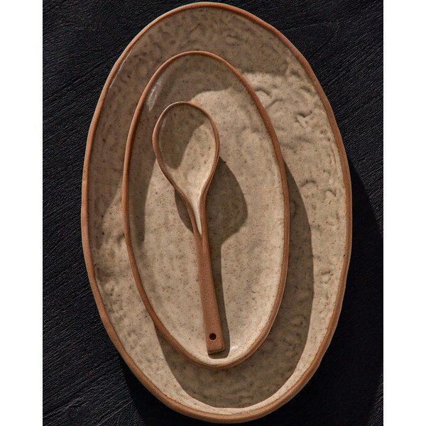 Bézs szervírozó kerámia tányér készlet 3 db-os Zunel – Kave Home-image-1