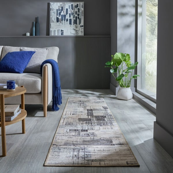 Szürke mosható futószőnyeg 60x230 cm Silas Abstract – Flair Rugs-image-1