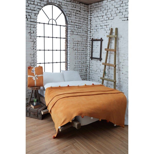 Mustársárga fleece ágytakaró 200x220 cm Pom Pom – Mijolnir-image-1