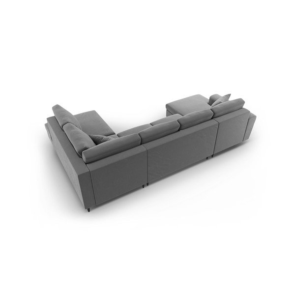 Világosszürke bársony kinyitható tárolóhelyes sarokkanapé (jobb oldali-U alakú) Kyoto – Cosmopolitan Design-image-4