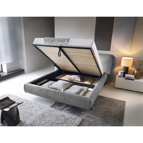 Szürke kárpitozott ágyneműtartós franciaágy ágyráccsal 160x200 cm Pointt – ELTAP-image-2