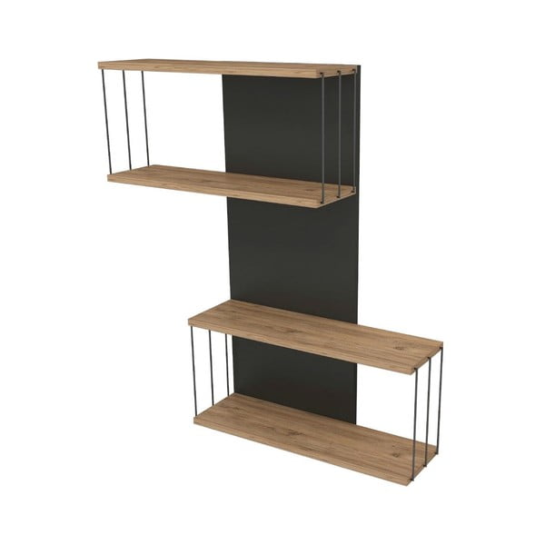 Antracitszürke-natúr színű többszintes fali polc borovi fenyő dekorral 65 cm Destan – Kalune Design-image-2