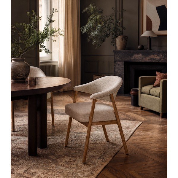 Krémszínű tölgyfa karfás étkezőfotel szett 2 db-os Elk – Unique Furniture-image-1
