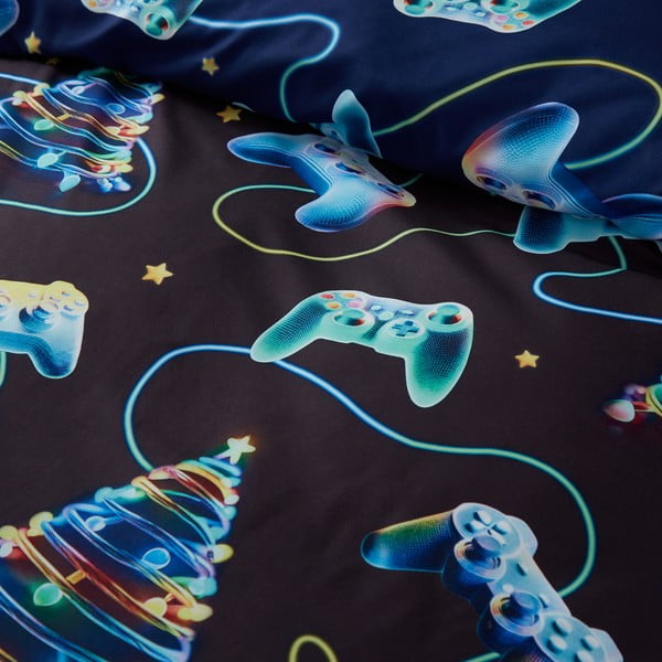 Fekete-kék kétszemélyes ágyneműhuzat 200x200 cm Christmas Gamer – Catherine Lansfield-image-4