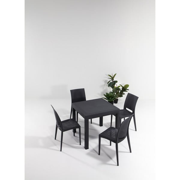 Antracitszürke műrattan négyszemélyes kerti étkezőgarnitúra Rattan – Floriane Garden-image-1