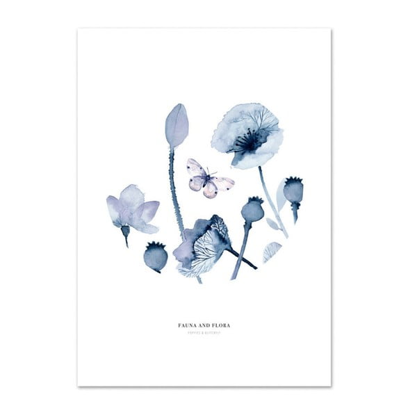 Poppies & Butterflies II plakát, 21 x 29,7 cm - Leo La Douce