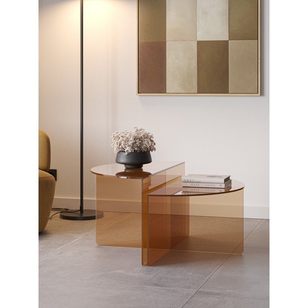 Barna üveg kerek dohányzóasztal szett 2 db-os ø 80 cm Velta – MOME-image-2