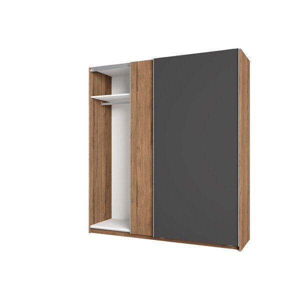 Szürke ruhásszekrény diófa dekorral, tolóajtókkal 182x200 cm Malta - Marckeric-image-2