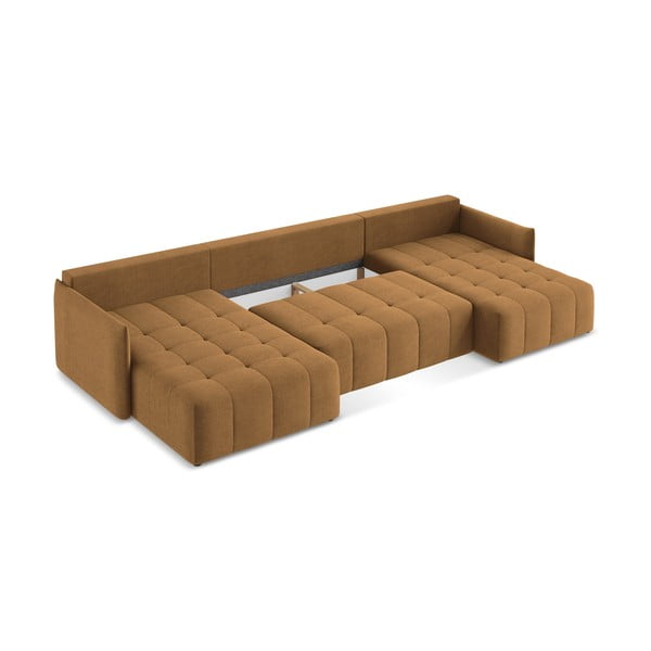 Terrakotta színű kinyitható-tárolóhelyes (U alakú) sarokkanapé Moku – Makamii-image-4