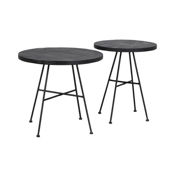 Grafton 2 db fekete tárolóasztal borovi fenyőfa asztallappal - Rowico-image-2