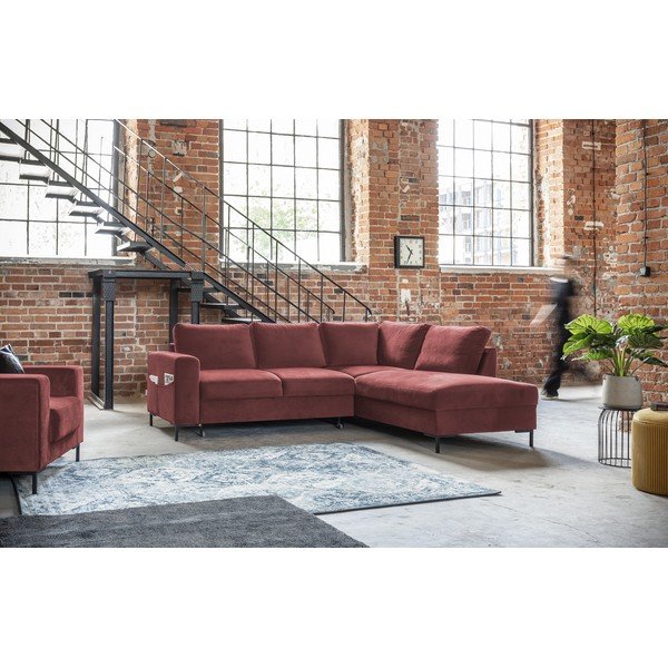 Rózsaszín bársony kinyitható sarokkanapé (jobb oldali) Lofty Lilly – Miuform-image-3