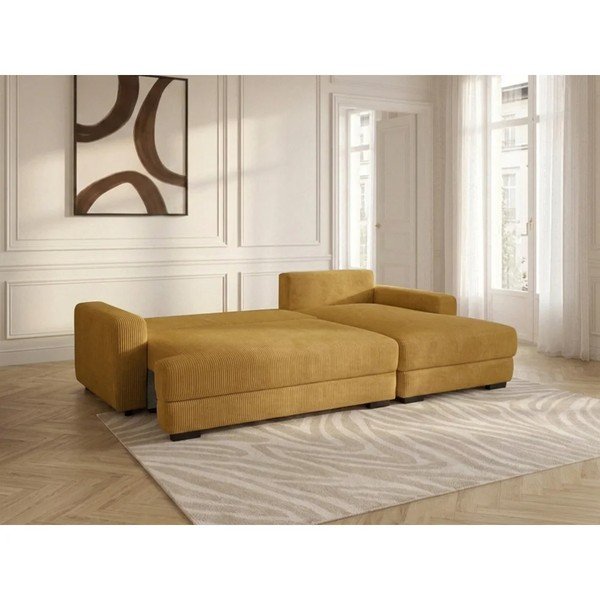 Sárga kordbársony kinyitható-tárolóhelyes sarokkanapé (jobb oldali-heverő résszel) Campi – Bobochic Paris-image-3