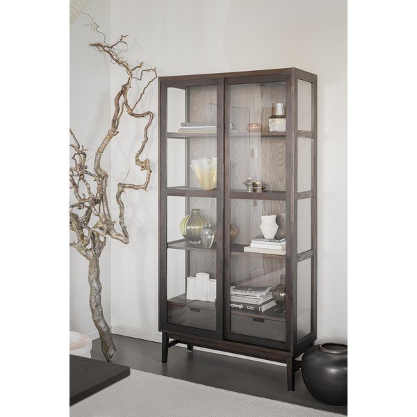 Barna tálalószekrény tolóajtóval, tölgyfa dekorral 100x203 cm Hazelton – Rowico-image-4