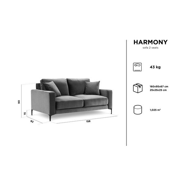 Harmony rózsaszín bársony kanapé, 158 cm - Kooko Home-image-4