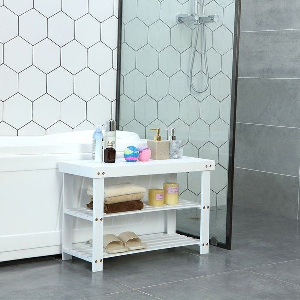 Fehér cipőtartó bambuszpolc (6 pár cipő), szélesség 70 cm - Songmics-image-1