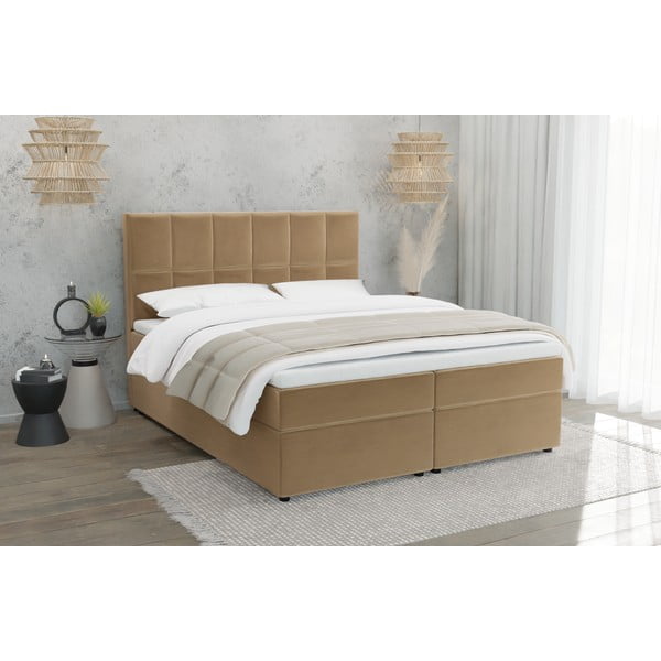 Okkersárga ágyneműtartós boxspring ágy 140x200 cm Flip – Ropez-image-1