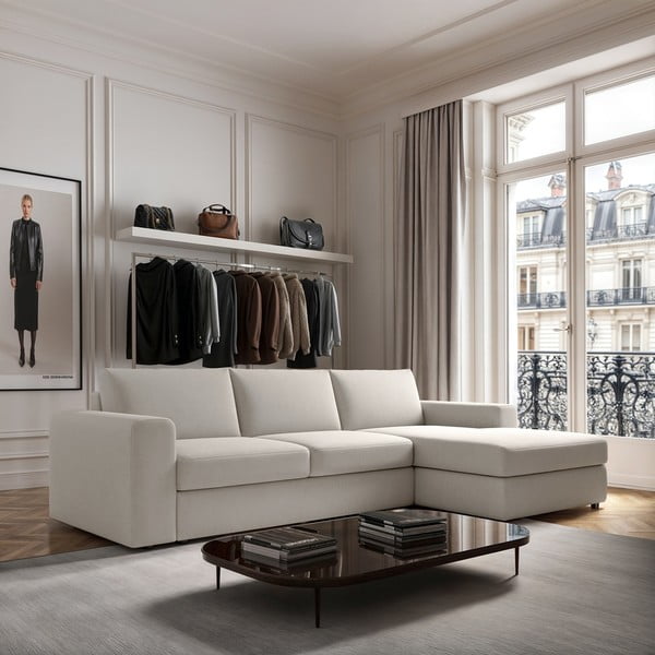 Krémszínű sarokkanapé (jobb oldali-heverő résszel) Baga – Rodier-image-1