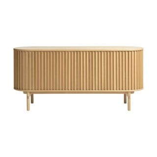 Natúr színű alacsony komód tölgyfa dekorral 160x73 cm Carno – Unique Furniture