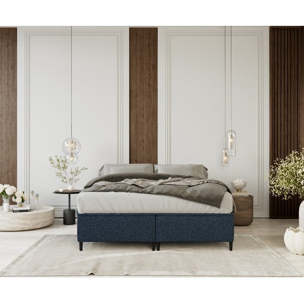 Sötétkék kárpitozott ágyneműtartós franciaágy 160x200 cm Tate – Maison de Rêve-image-3