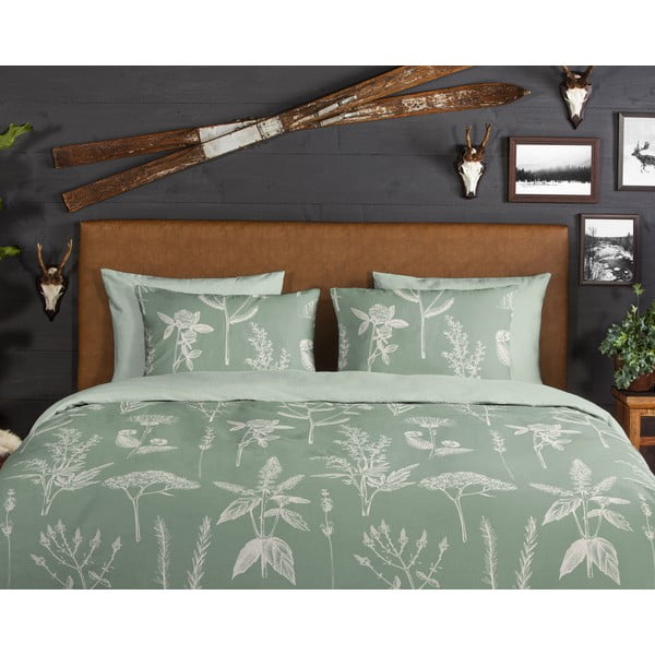 Zöld kétszemélyes hosszabbított flanel ágyneműhuzat 200x220 cm Herbs – Good Morning-image-3