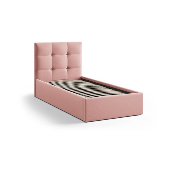 Rózsaszín kárpitozott ágyneműtartós egyszemélyes ágy ágyráccsal 90x200 cm Phaedra – Micadoni -image-2