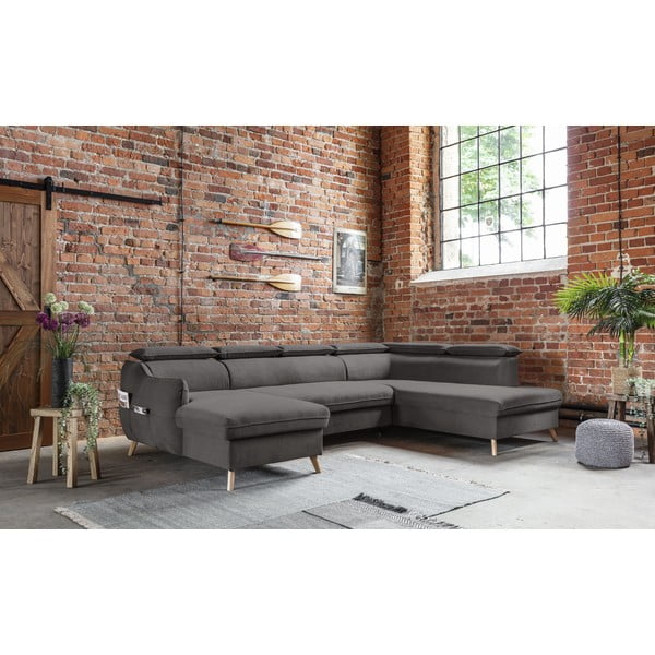 Sötétszürke bársony kinyitható sarokkanapé (jobb oldali-"U" alakú) Sweet Harmony – Miuform-image-3