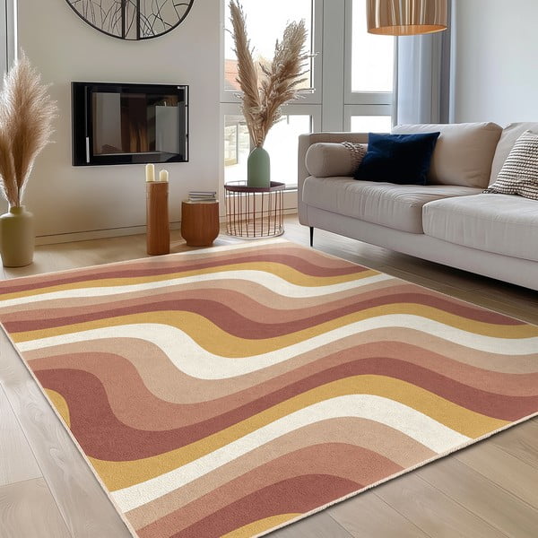 Okkersárga-törtrózsaszín mosható futószőnyeg 80x200 cm Creamy Strawberry Swirl – Mila Home-image-3