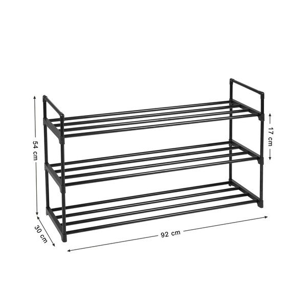 Fekete cipőtartó fémpolc (12 pár cipő), szélesség 92 cm - Songmics-image-2