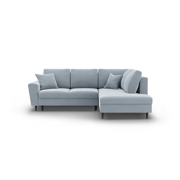 Világoskék bársony kinyitható tárolóhelyes sarokkanapé (jobb oldali-L alakú) Kyoto – Cosmopolitan Design