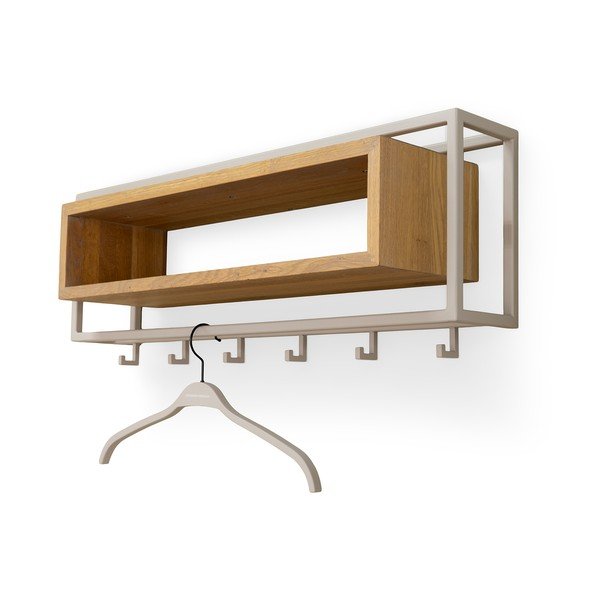 Natúr színű-szürkésbarna tölgyfa fali fogas polccal 78 cm School – Spinder Design